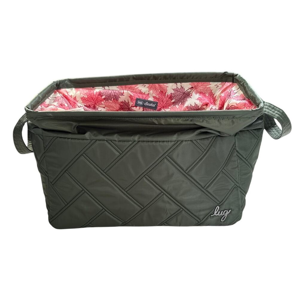 Lug Bushel Home Organizer Double‎ Handle Basket Bin Olive Green Fall Leaves Boho